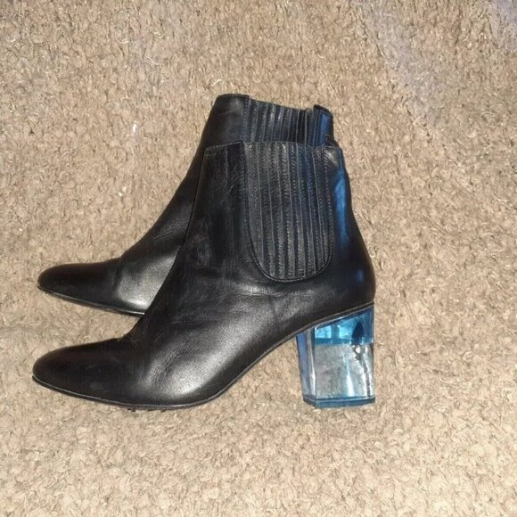 OPENING CEREMONY-Brenda-Black Leather-Blue Lucite Heels-RARE-SZ 39-Excellent - Picture 2 of 6